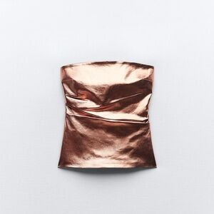 Zara Metallic Strapless Dress in Rose Gold
